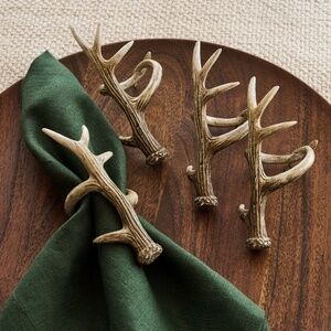 Pottery Barn Set of 4 Natural Antler Napkin Rings - NEW